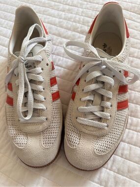 adidas Women’s White Sneakers with Red Stripes